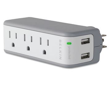 Belkin® Wall Mount Surge Protector, 3 Outlets-2 Usb Ports, 918 Joules, Gray-white freeshipping - TVN Wholesale